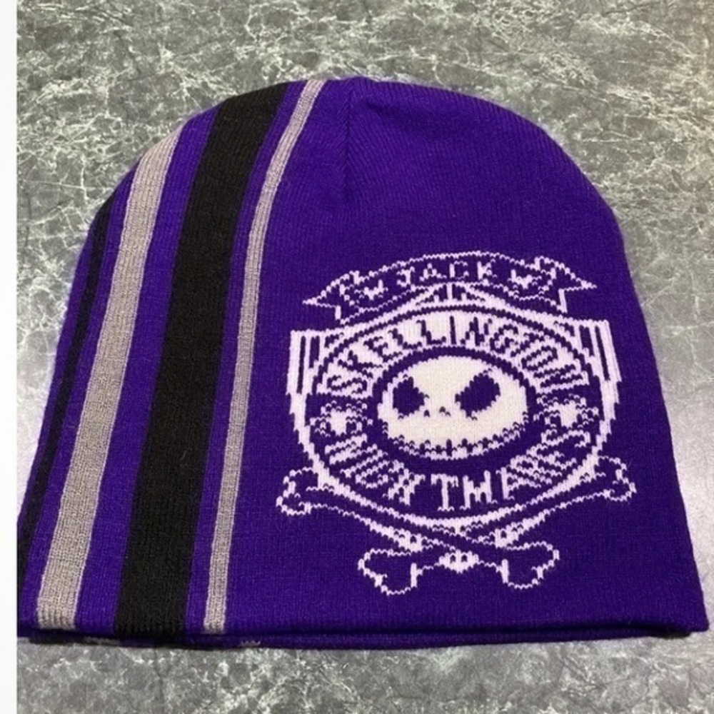 Disney Jack Skellington Night Before Christmas Beanie Hat Skull Purple White